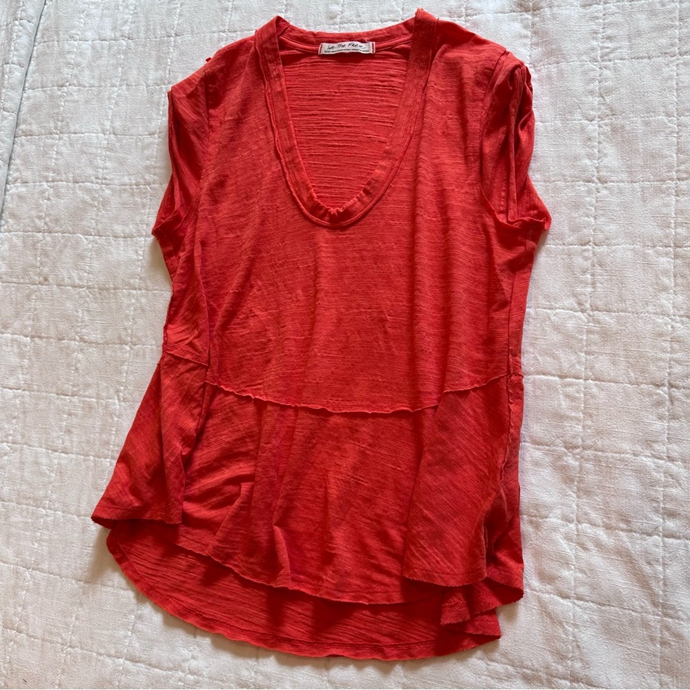 We the Free by Free People Sweetness Tee Flowy Tee Scoop V Neck Red Orange